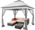 Yaheetech Gazebo pieghevole 3,3 × 3,3 m – Impermeabile, altezza regolabile, zanzariere, doppio tetto, borsa da trasporto, grigio chiaro/scuro