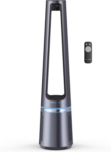 Rowenta QU5062 Eclipse 3 in 1 – Purificatore d'aria, termoventilatore e ventilatore, filtra il 99,9% delle particelle, fino a 30 m², 35 °C, modalità giorno/notte, nero/grigio