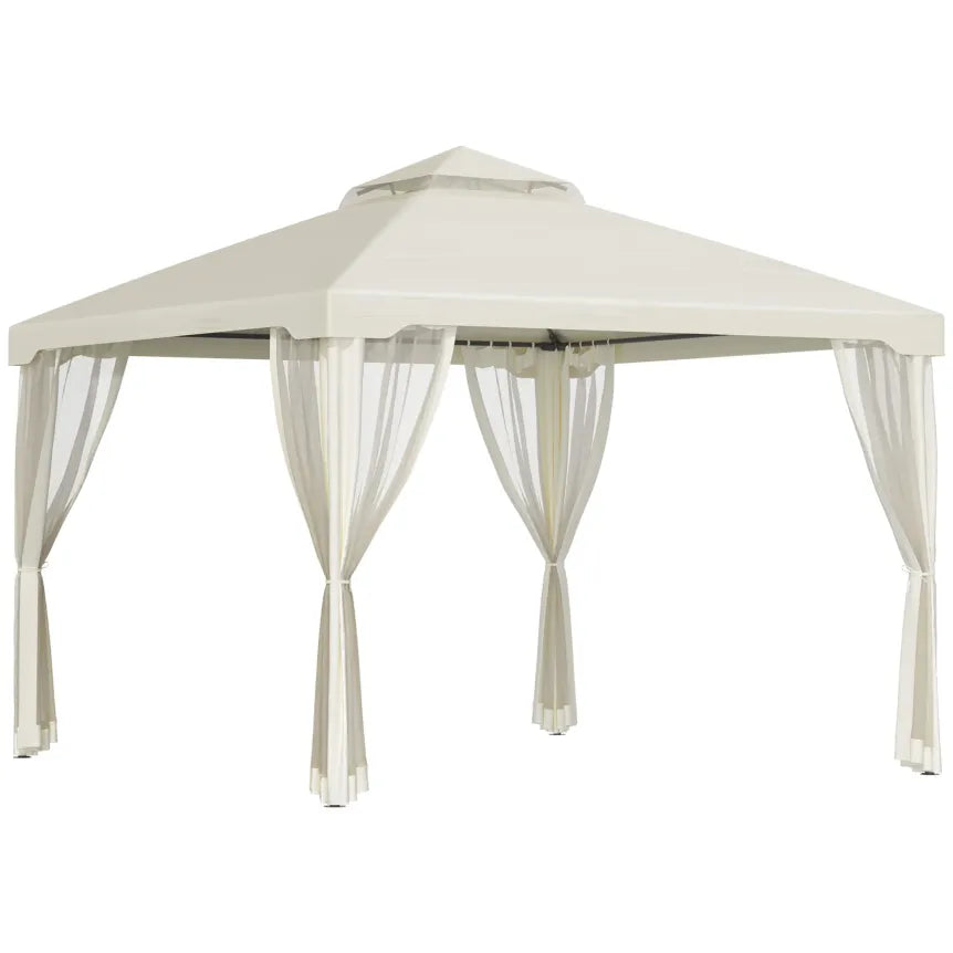 Outsunny Gazebo da giardino a doppio tetto con zanzariere – Bianco crema