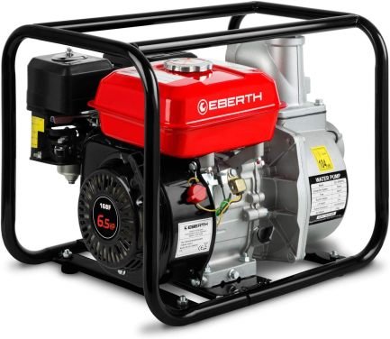 EBERTH Pompa dell’acqua a scoppio 5,5 CV – 30.000 L/h, prevalenza 30 m, raccordo 2″, aspirazione 7 m, motore 4 tempi