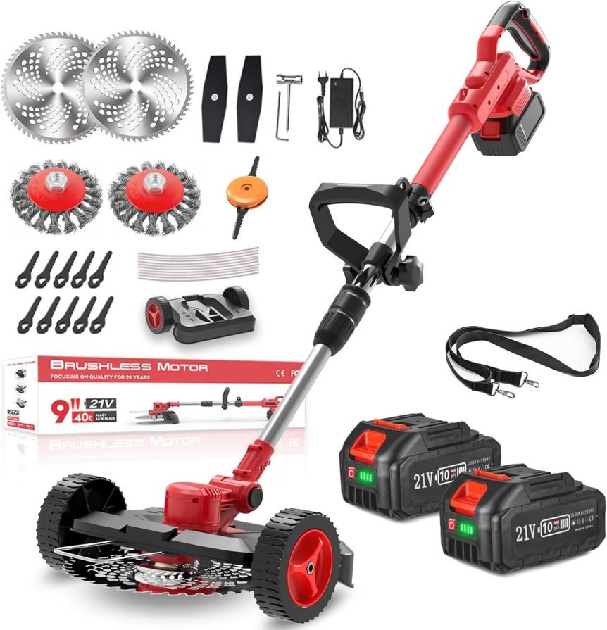 SHJICH Tagliabordi a batteria 4-in-1 21 V con spazzola diserbante