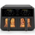 Chefman TurboFry Airfryer a doppio cestello 9 qt con finestre - Friggitrice senza olio a 2 scomparti, grande capacità, Nero