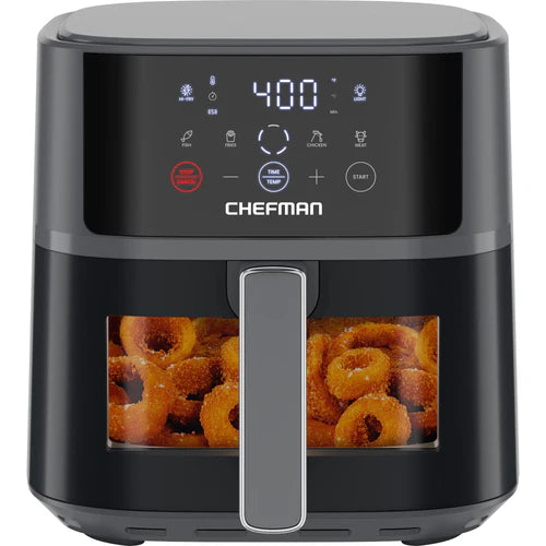 Chefman TurboFry® Touch Easy-View Airfryer 6 qt – Friggitrice ad aria digitale con finestra di visualizzazione, nera