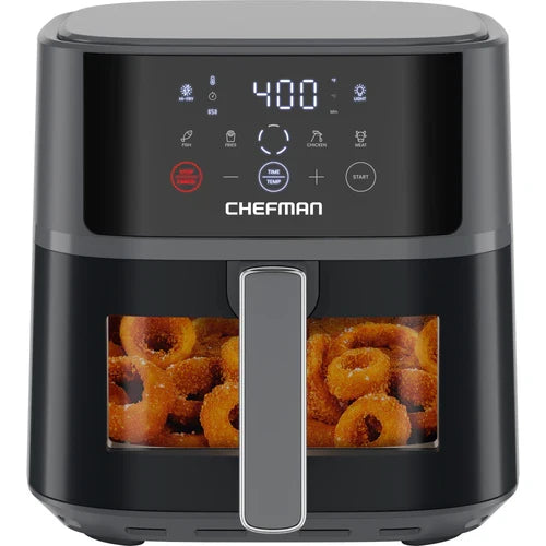 Chefman TurboFry® Touch Easy-View Airfryer 6 qt – Friggitrice digitale senza olio con finestra di visualizzazione, Nero