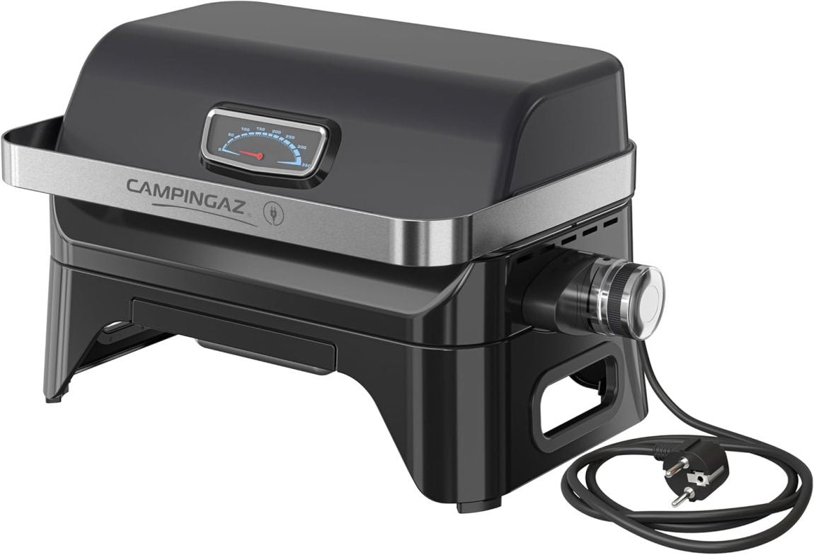Campingaz Attitude2go Barbecue portatile a gas – Barbecue da tavolo per balcone/campeggio, coperchio, termometro e griglia in ghisa