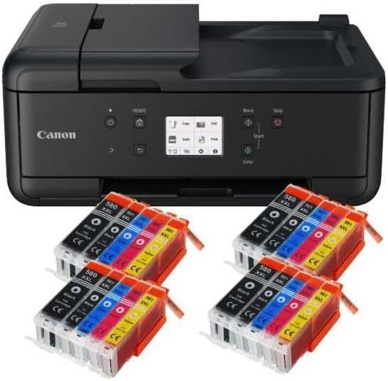 IC-Office TR7650 Stampante multifunzione a getto d'inchiostro a colori 4-in-1 (stampa, copia, scansione, fax, ADF, Wi-Fi, AirPrint), nera + 10 cartucce XXL