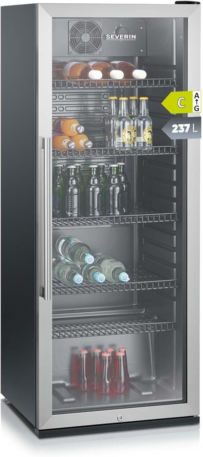 SEVERIN FSK 8840 Frigorifero per bottiglie 118 L – Serratura e illuminazione LED integrate, nero/argento