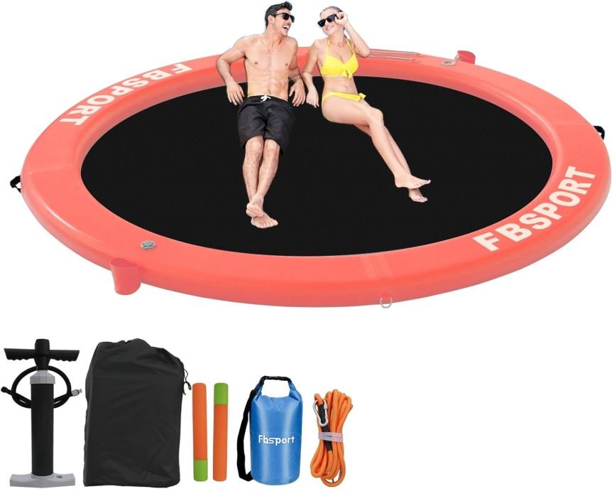 Dock gonfiabile – Piattaforma galleggiante 2,44 m con portabicchieri, amaca acquatica e isola relax