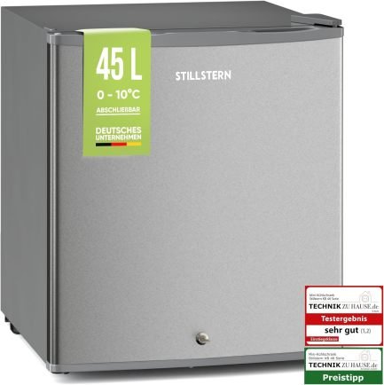 Stillstern Mini frigorifero 45 L classe E – Sbrinamento automatico, serratura, vano freezer, silenzioso, ideale per cucina, ufficio, camera, hotel e piccolo appartamento
