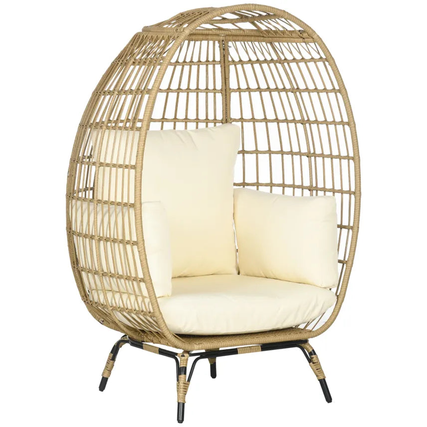 Outsunny Poltrona in polyrattan a forma di cesto – Cuscini spessi, piedini regolabili