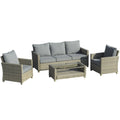 Outsunny Set da giardino 5 pezzi in resina intrecciata – Divano da esterno, tavolino, struttura in alluminio