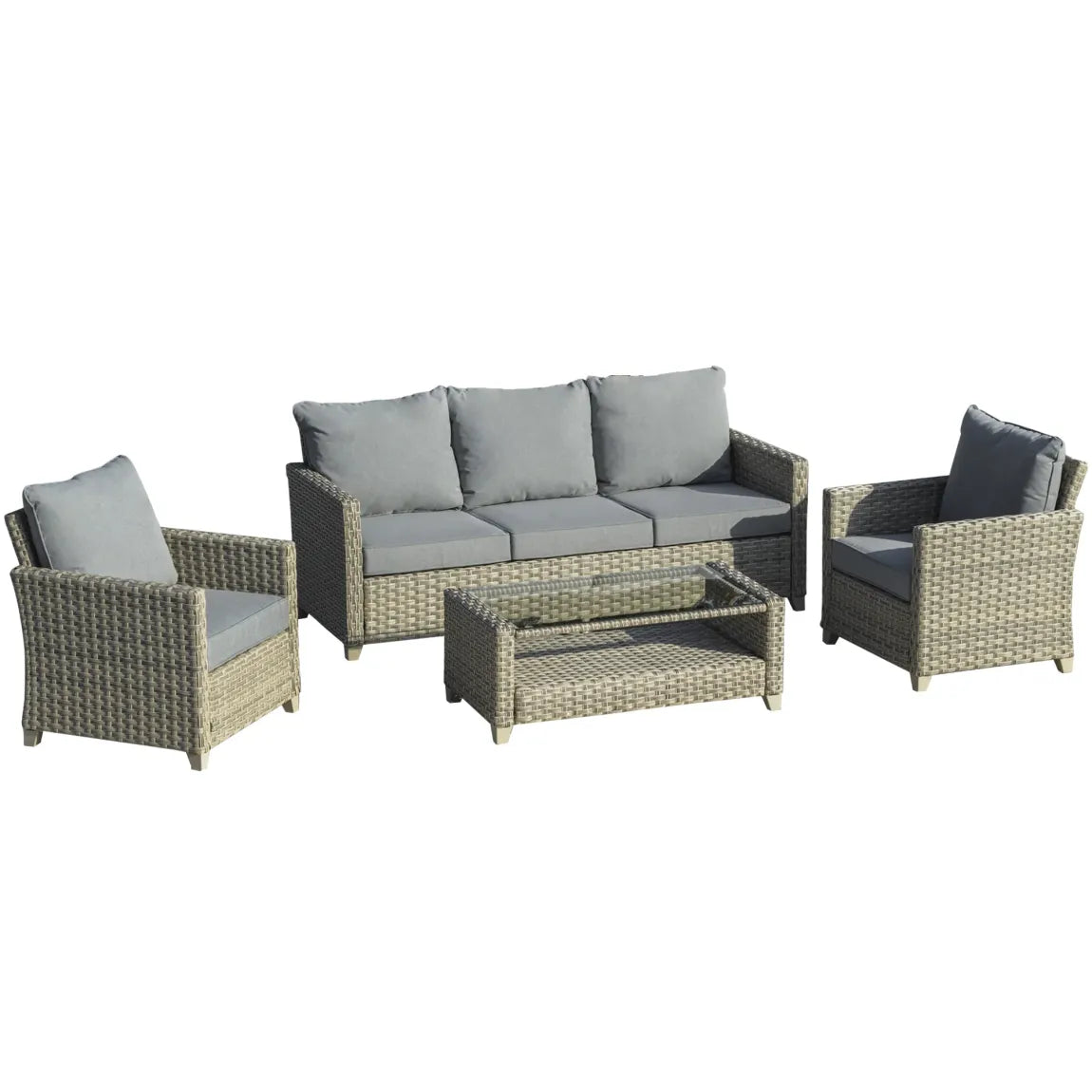 Outsunny Set da giardino 5 pezzi in resina intrecciata – Divano da esterno, tavolino, struttura in alluminio