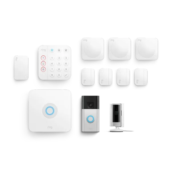 Pack Ring Alarm + telecamera interna 2ª generazione + videocitofono a batteria – Taglia L