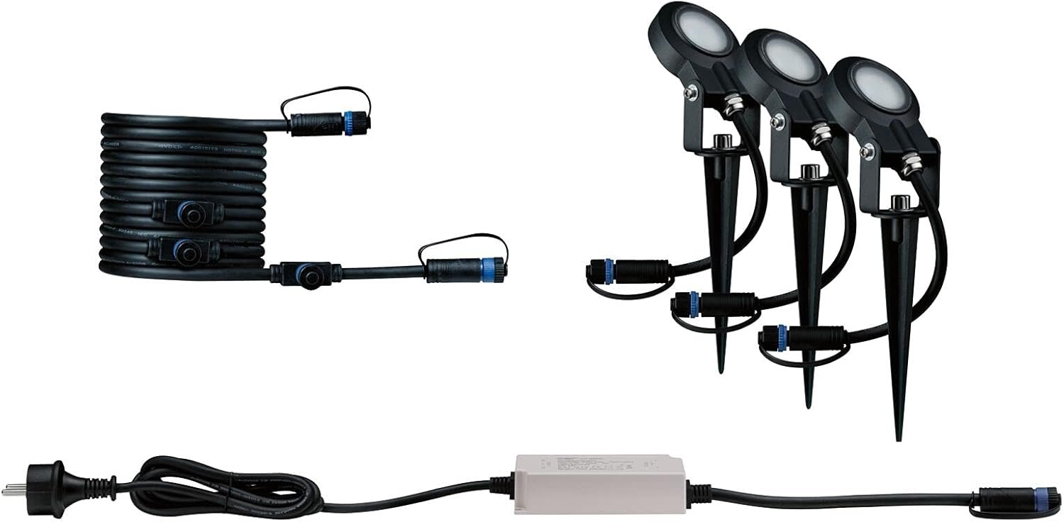 Paulmann 93696 Outdoor Plug & Shine – Kit base 3 faretti Sting IP67, 3000 K, 3 × 6 W