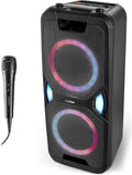 MEDION P61468 Sistema audio per feste – Microfono incluso, karaoke, batteria, radio FM, Bluetooth 5.0, 2 × 220 W, LED a colori, USB, AUX, 2 ingressi microfono