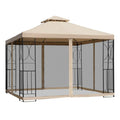 Outsunny Gazebo da giardino a doppio tetto con ripiani e pareti zanzariera