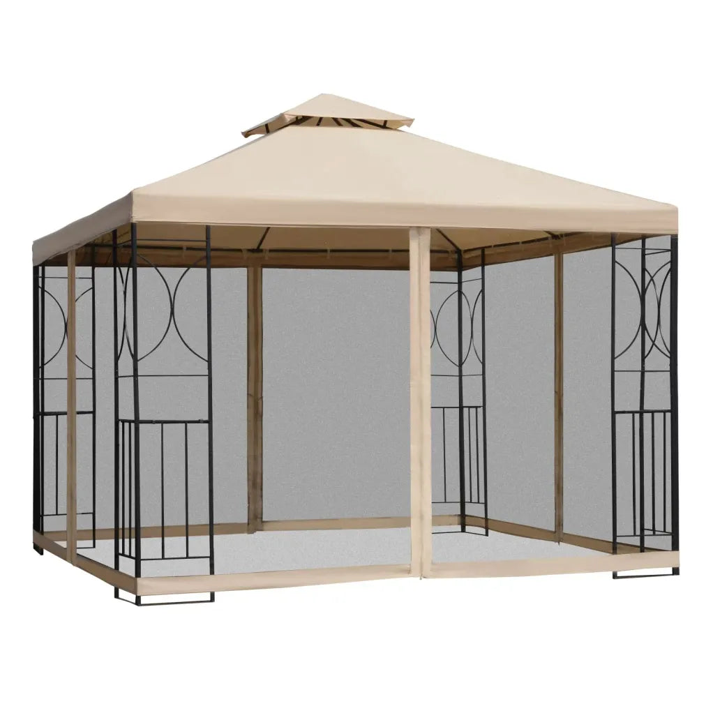 Outsunny Gazebo da giardino a doppio tetto con ripiani e pareti zanzariera