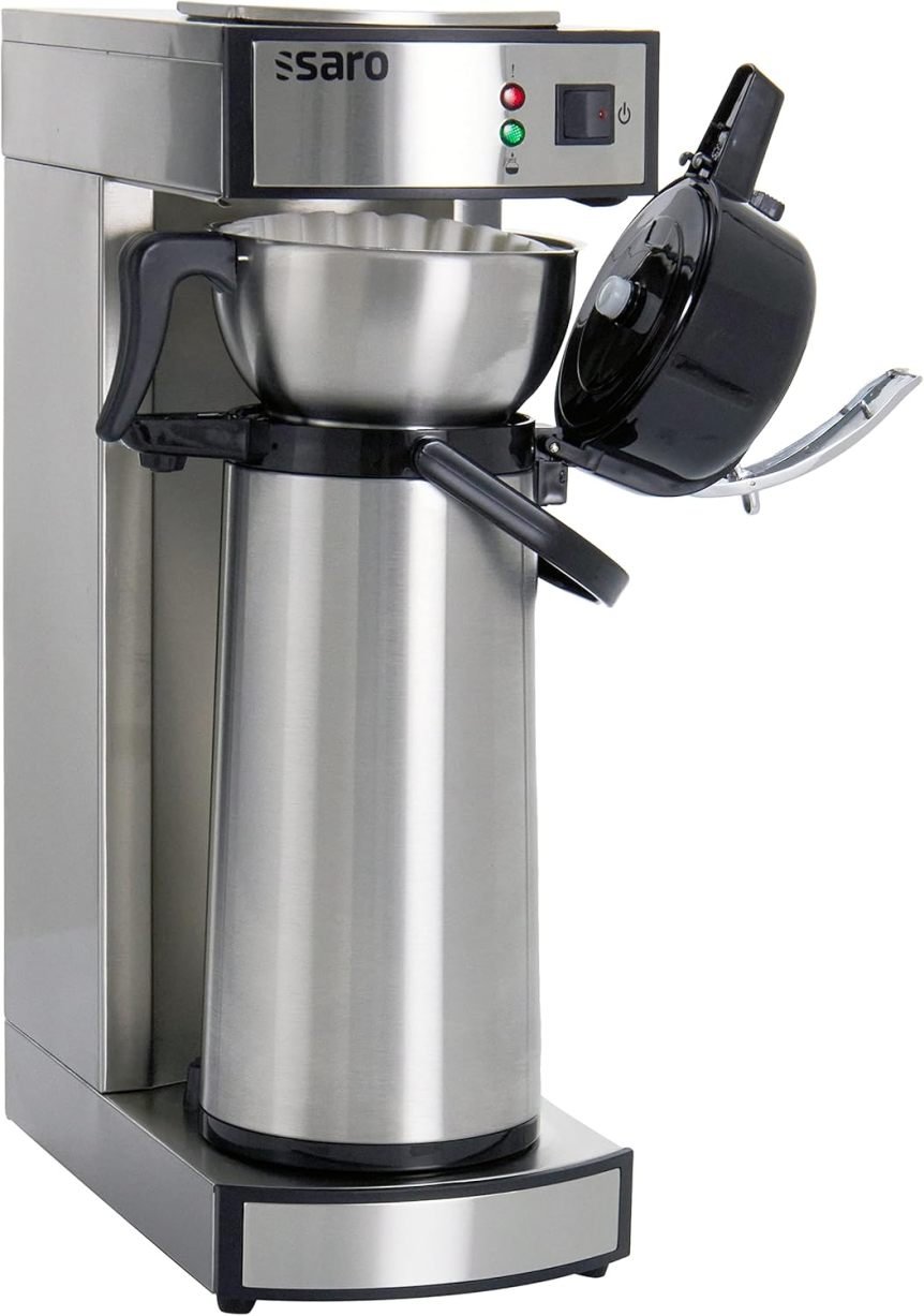 Saro Macchina da caffè termica professionale con filtro a cestello e thermos – 2,2 L, ca. 10 tazze, infusione e mantenimento in caldo, argento