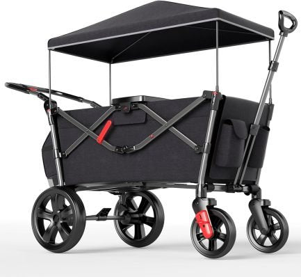 EVER ADVANCED Carrello passeggino pieghevole per 2 bambini con cappottina – 2 cinture a 5 punti, borsa fasciatoio, sedili, trazione/spinta e freno a pedale