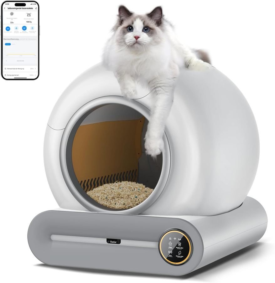 Lettiera autopulente XXL per gatto 68 L – Automatica con sacchetti, ingresso basso, controllo tramite app, per 2 gatti