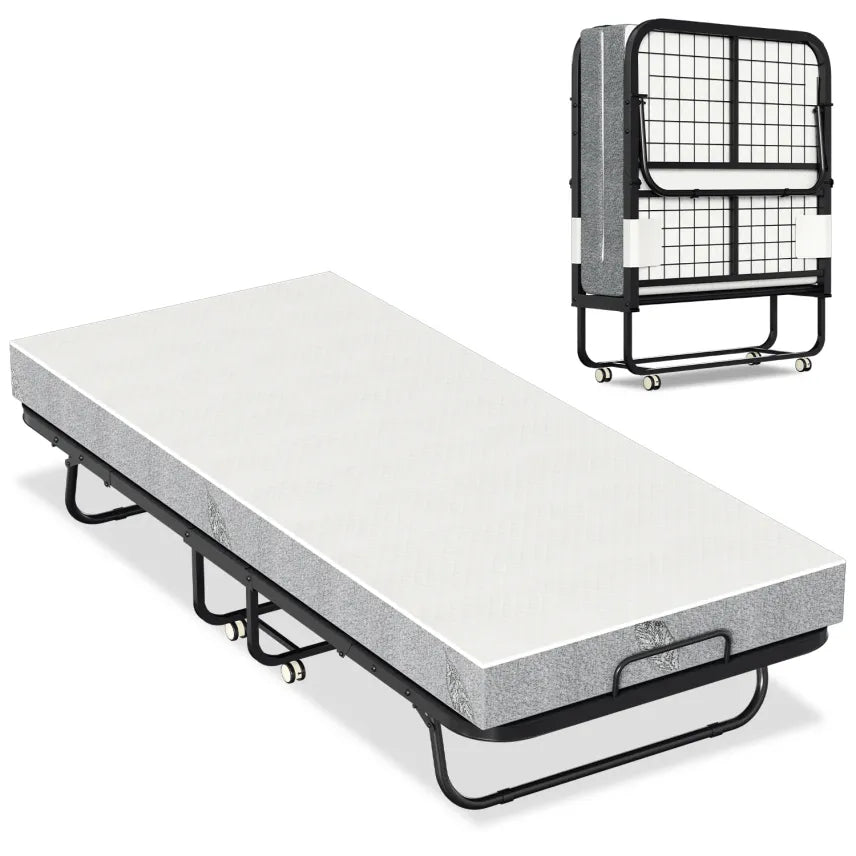 Sonnewelt Letto pieghevole 90 × 200 cm con materasso 13 cm e ruote