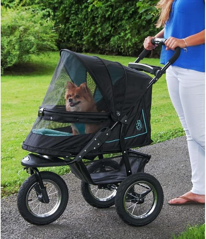 No-Zip NV Passeggino per gatto/cane – Ingresso senza cerniera, chiusura con una mano, pneumatici in gel, cuscino in peluche e protezione meteo inclusi, 3 colori