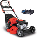 Scheppach MS150-46E Tosaerba a scoppio con avviamento elettrico – Taglio 46 cm, sacco 55 L, telaio in acciaio, 7 altezze, mulching, trazione, scarico laterale