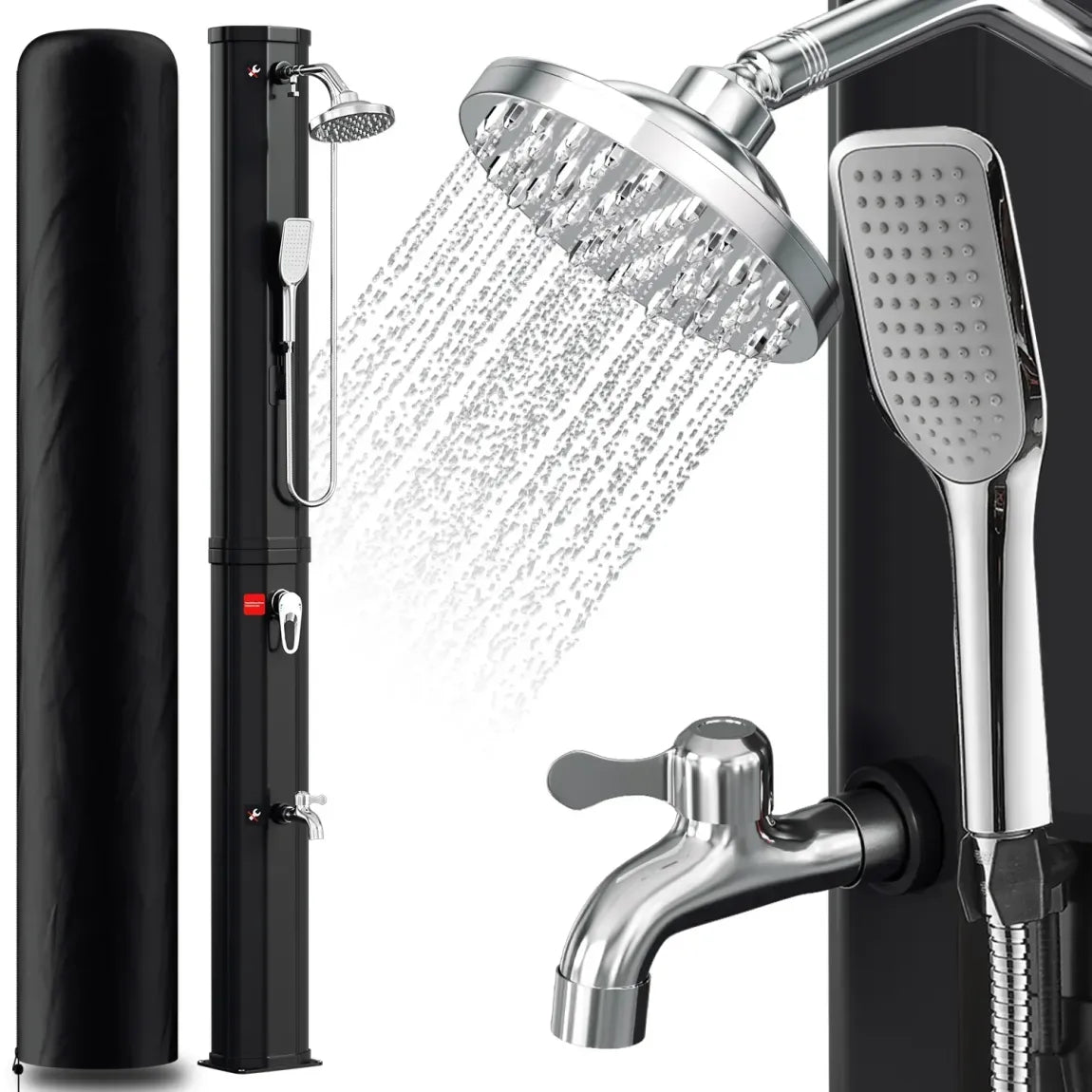 Sonnewelt Doccia solare da giardino 60 L con telo protettivo e doccetta
