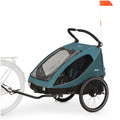 Hauck Dryk Duo Plus Rimorchio bicicletta e passeggino sospeso per 2 bambini da 6 a 48 mesi, timone, ruota passeggino, bandierina e LED inclusi, pieghevole