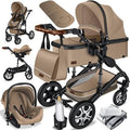 KESSER Loops Passeggino combinato 3 in 1 – Navicella, seduta sportiva e ovetto auto ECE R129, pneumatici pieni, borsa cambio, parapioggia, vassoio bambino, nero/champagne