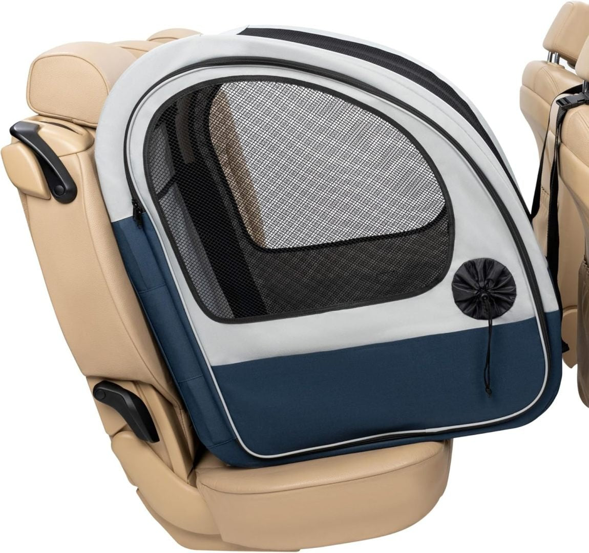 PetSafe Happy Ride Trasportino pieghevole per cani – Sedile posteriore auto, porte in rete ventilate, blu/grigio