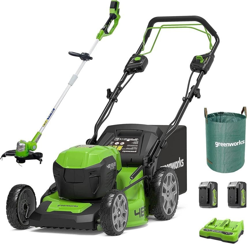 Greenworks Tosaerba a batteria semovente 48 V (2×24 V) GD24X2LM46SPK4X – Taglio 46 cm, sacco 55 L, fino a 480 m², 2 batterie 4 Ah e doppio caricatore