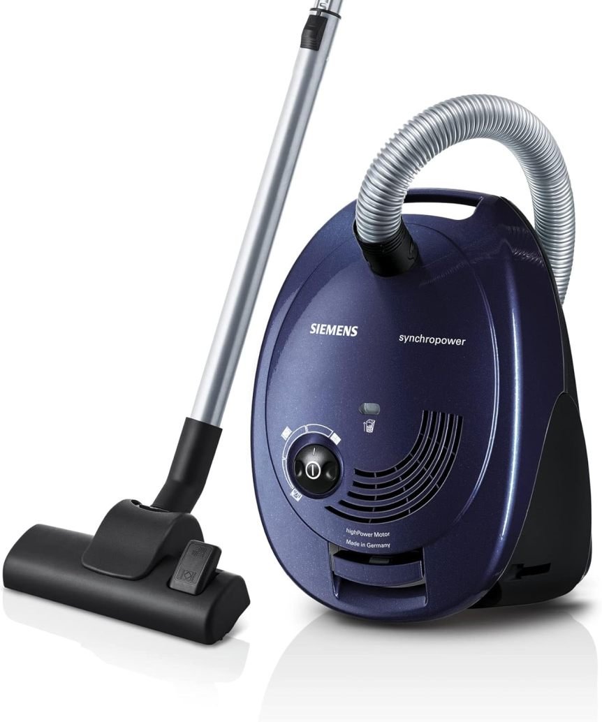 Siemens synchropower VS06A111 Aspirapolvere con sacco – 600 W, filtro igienico, pavimenti duri e tappeti, blu