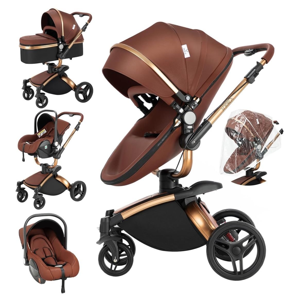 Passeggino combinato 3-in-1 con sistema da viaggio – Navicella alta, passeggino reclinabile, pieghevole, per neonato, modello 906 bianco