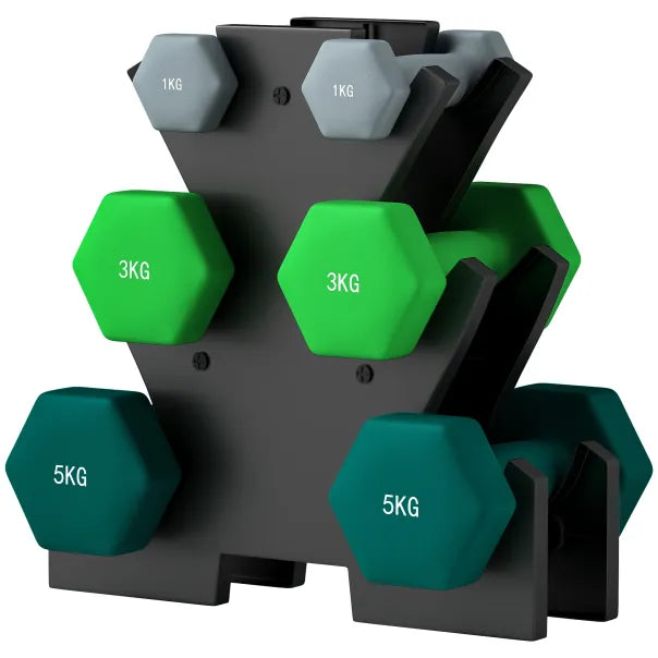 SPORTNOW Set di 6 manubri con supporto – Da 1 a 5 kg
