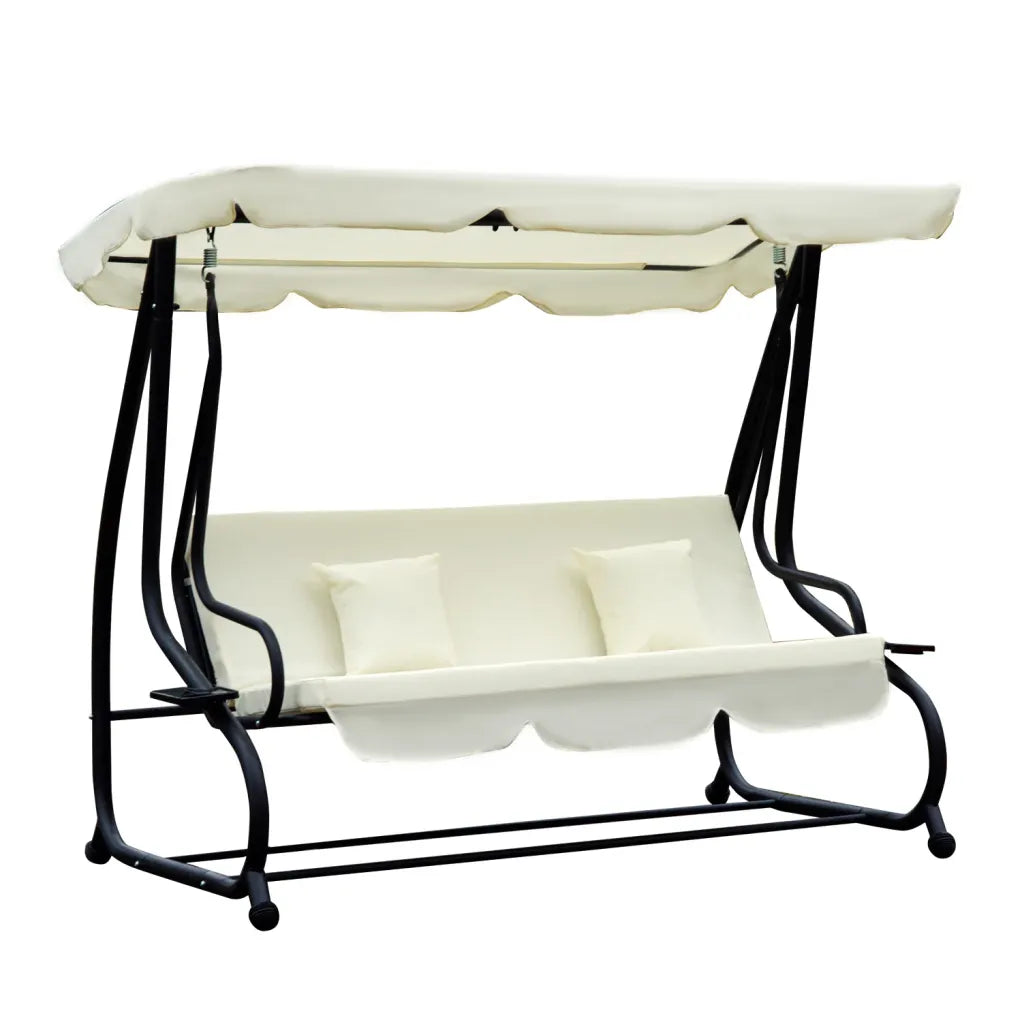 Outsunny Dondolo da giardino 3 posti convertibile in letto – Protezione UV, bianco crema