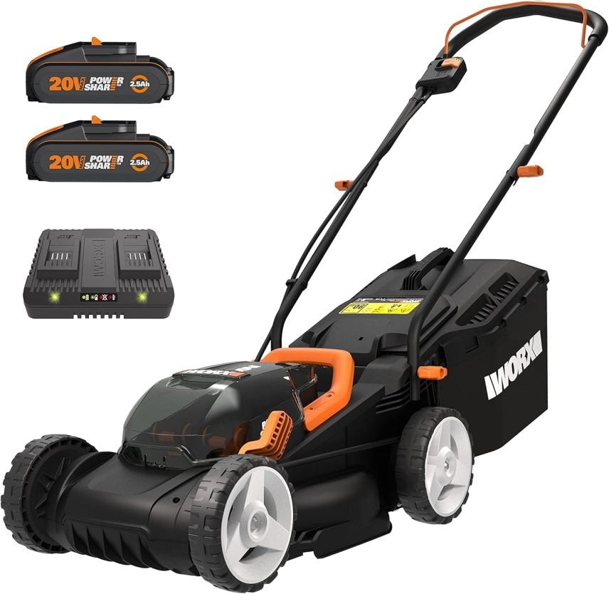 Worx Nitro WG779E Tosaerba a batteria 34 cm – 40 V PowerShare PRO, 2 batterie 2,5 Ah e caricabatterie inclusi
