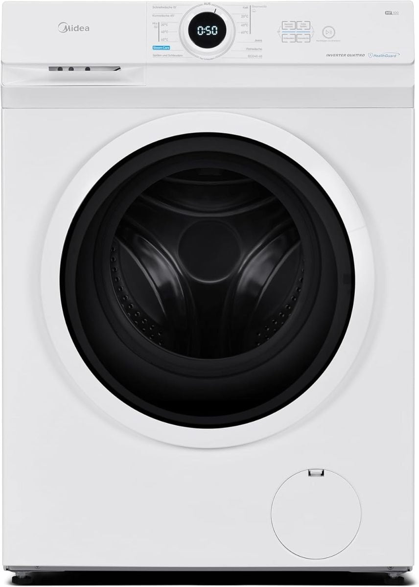 Midea MF10EW80B Lavatrice 8 kg, 1400 giri/min, classe A – Motore Inverter Quattro, vapore, cestello capiente, design slim, aggiunta bucato, sicurezza bambini, AquaStop, bianco