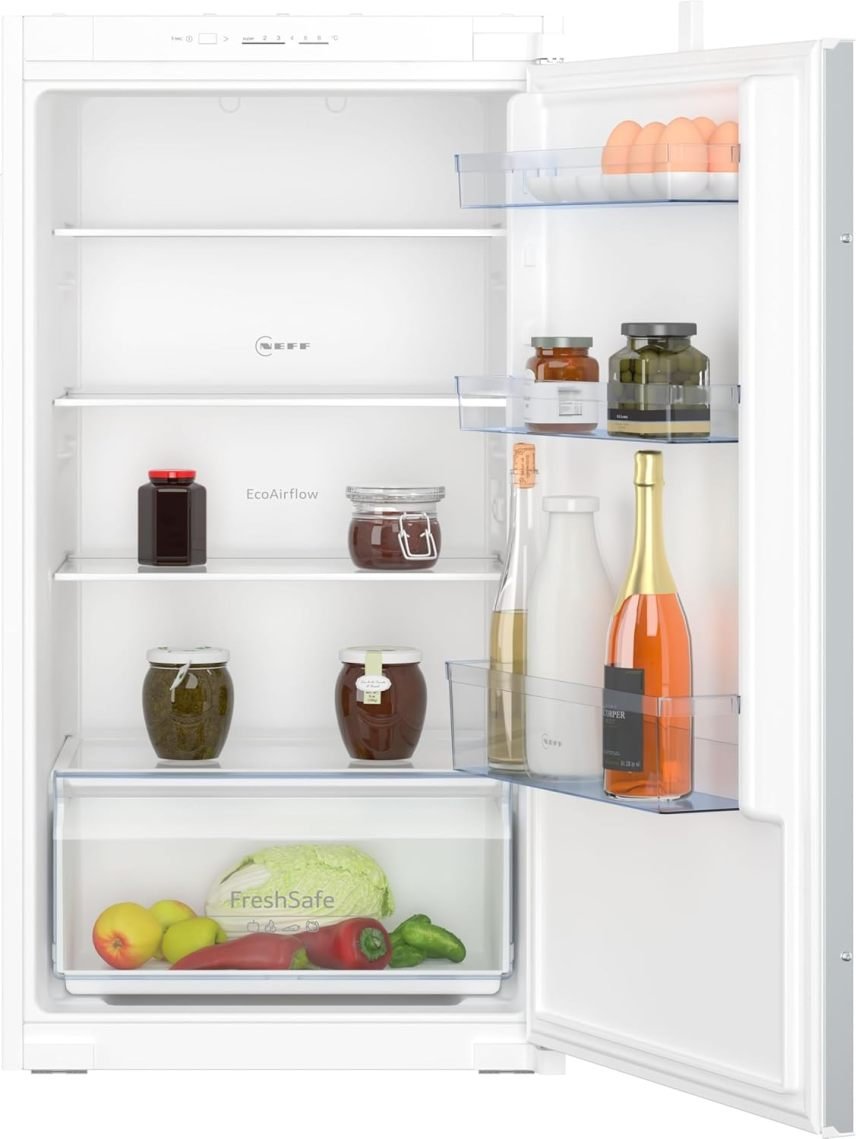 NEFF KI1311SE0 N 30 Frigorifero da incasso 102,5 × 56 cm, 165 L, prodotto in Germania, silenzioso, ripiani in vetro di sicurezza, cassetto FreshSafe, Eco Air Flow