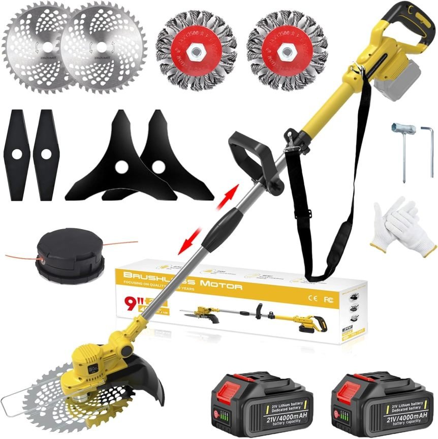 Tagliabordi a batteria 21 V con batteria e spazzola diserbante – Grigio