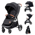 Kinderkraft GRANDE PLUS Passeggino dalla nascita fino a 22 kg – Chiusura con una mano, posizione sdraiata, ampia capottina con finestra, 4 ruote ammortizzate, seduta spaziosa, grigio