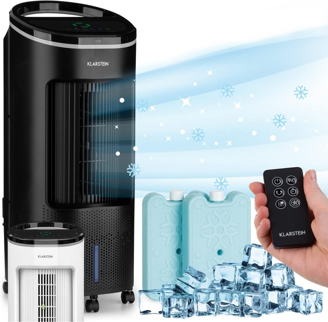 Klarstein Raffrescatore d'aria 4 in 1 ad acqua – Silenzioso, umidificatore, ventilatore, modalità notte, serbatoio 7 L, 65 W, portata 330 m³/h