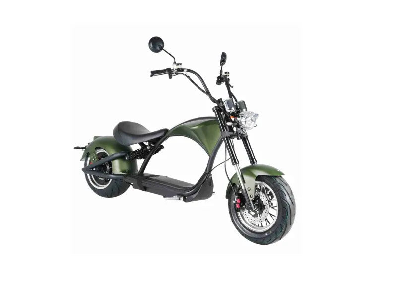 Mangosteen M1P Chopper elettrico verde opaco – Motore brushless 2000 W, velocità massima 60 km/h