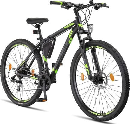 Licorne Bike Effect Premium MTB in alluminio 29″ – 21 velocità, doppio freno a disco, nero/lime