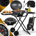 KESSER Barbecue elettrico 2-in-1 da tavolo/a piantana – Fino a 2400 W, pieghevole, termostato, rivestimento antiaderente, piastra, ripiani e 2 ruote
