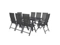 Set da giardino Houston in alluminio 9 pezzi – Tavolo allungabile e 8 poltrone con schienale alto, grigio