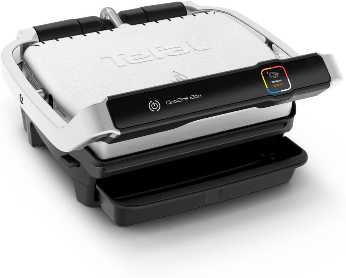 Tefal OptiGrill Elite GC750D16 Grill a contatto – 12 programmi, display digitale con livello di cottura, piastre rimovibili, inox