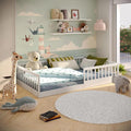 CADANI Timi Letto Montessori a pavimento 2 in 1 140 × 200 cm – Letto per bambini in pino massiccio con barriera anticaduta rimovibile e rete a doghe, bianco