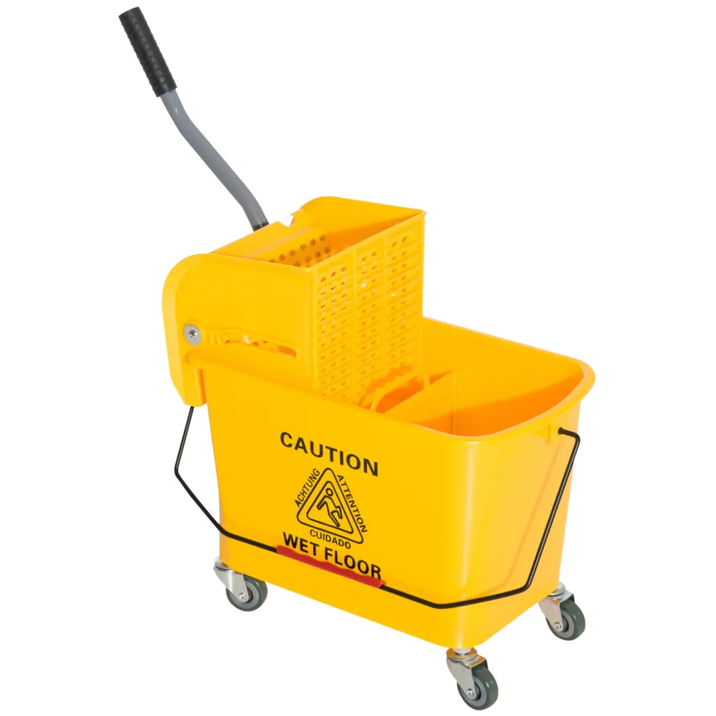 HOMCOM Secchio per lavaggio a 2 scomparti con strizzatore e ruote
