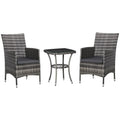 Outsunny Set da balcone 3 pezzi con cuscini e piano in vetro